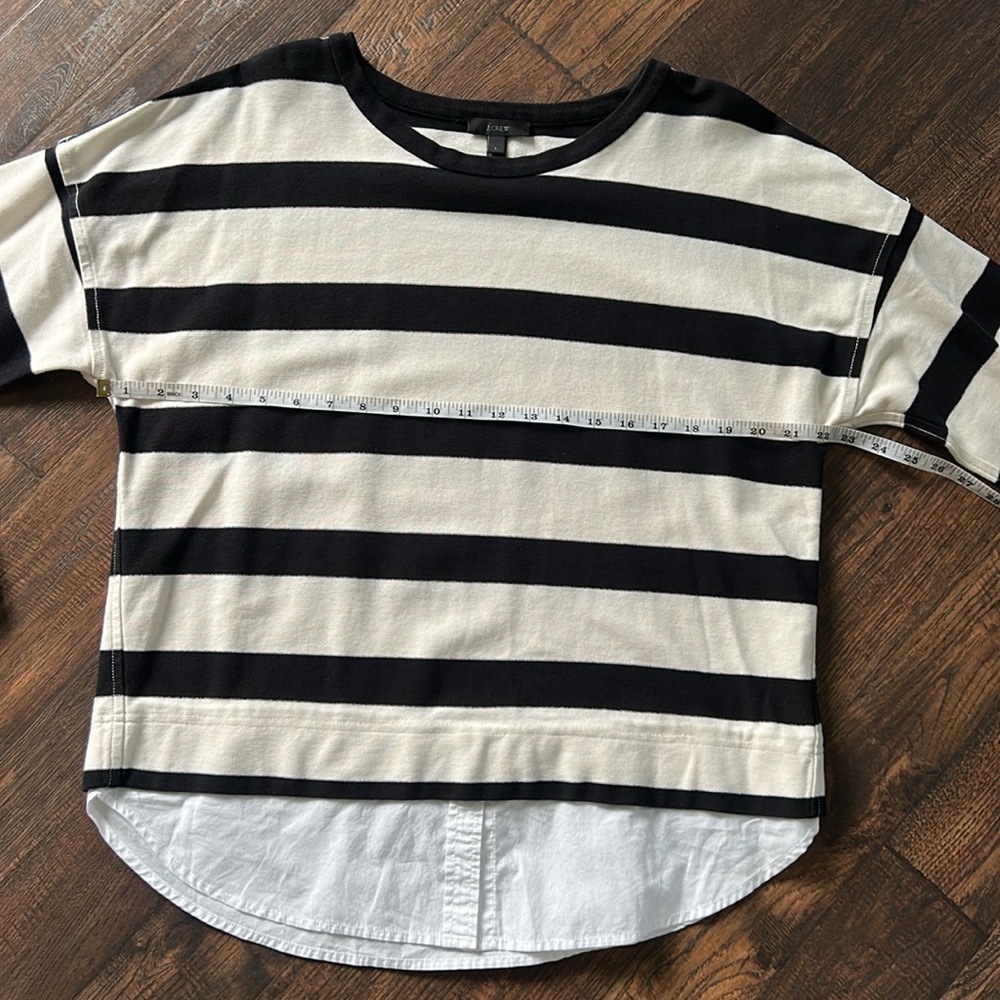 J. Crew Black and Ivory Wide Striped Rugby Shirt with White Shirttail & Cuffs - Picture 5 of 7